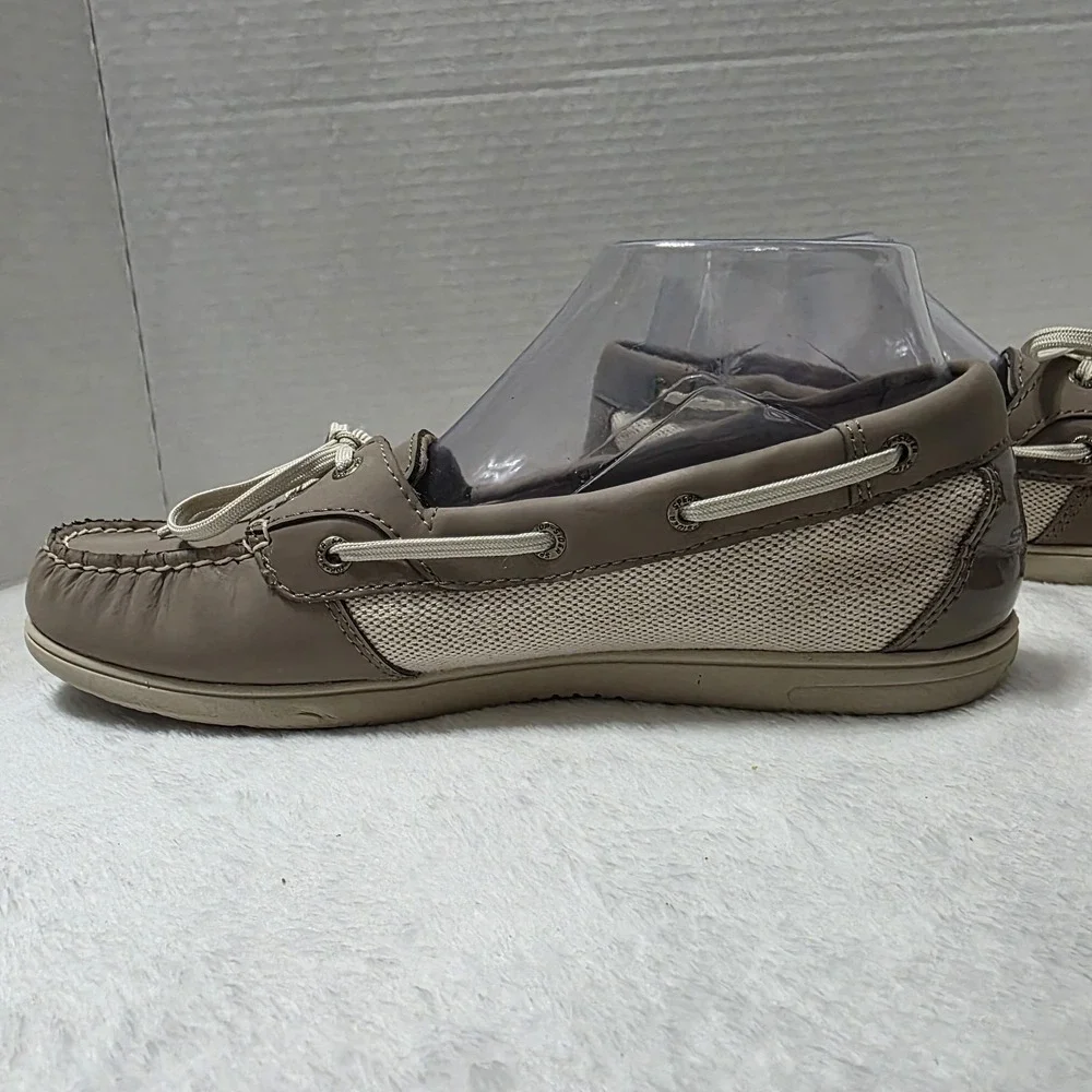 Sperry Top Sider Boat Shoes Women‎ 9.5 M Angelfish SlipOn Beige Leather STS94056